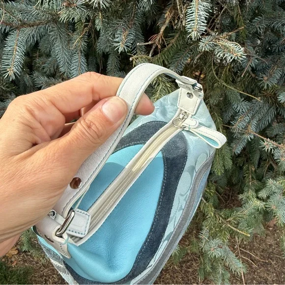 *RARE* Coach Denim Wave Patchwork Demi Bag Suede Light Blue Handbag Y2K - Picture 7 of 8